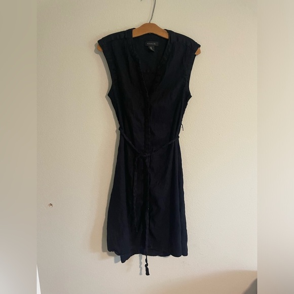 Tahari Dark Navy Sleeveless Button Down Linen Blend Dress Women's 8 - Picture 1 of 7